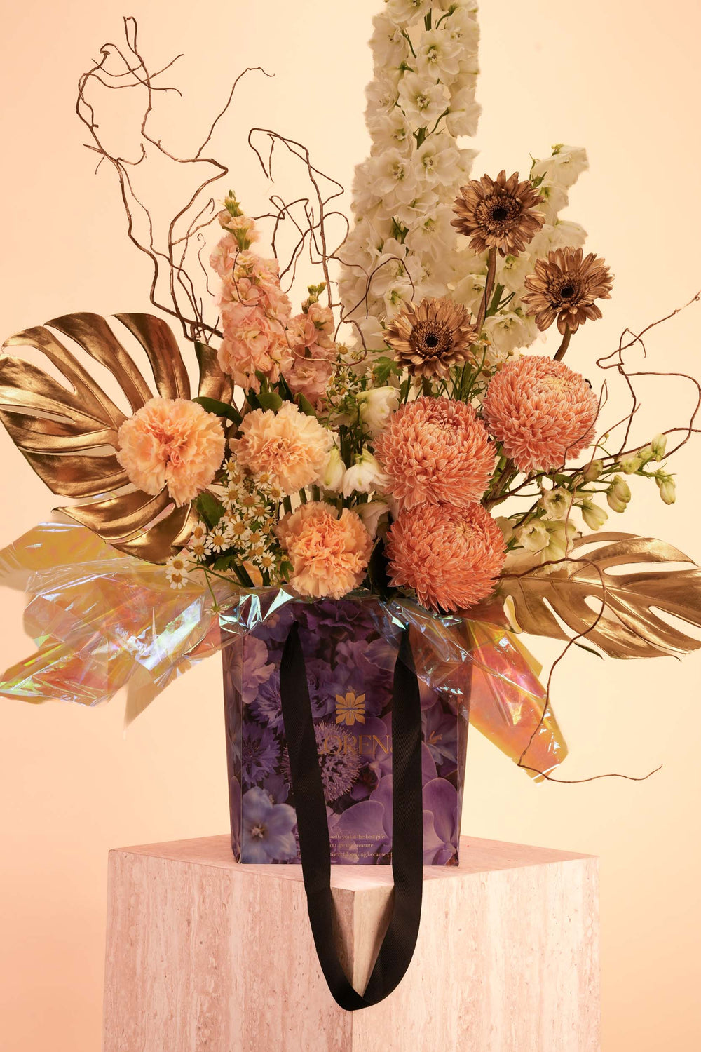 Opulent Peach Bag Arrangement