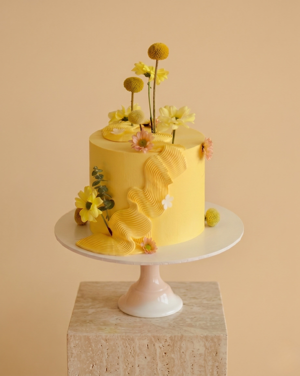 Golden Bloom Floral Celebration Cake